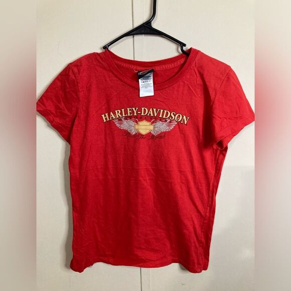 Vintage Harley Davidson Red Logo Women's T-Shirt Size Medium - Picture 1 of 4